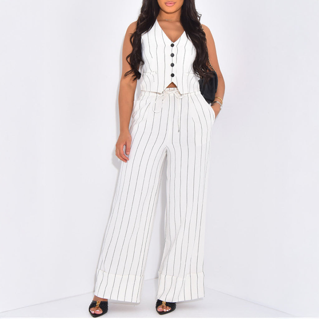 Conjunto blanco con rayas/minimalista para mujer